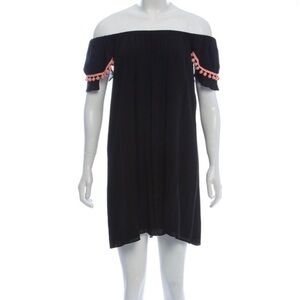 MISA Los Angeles Black Mini Dress With Pom Poms
